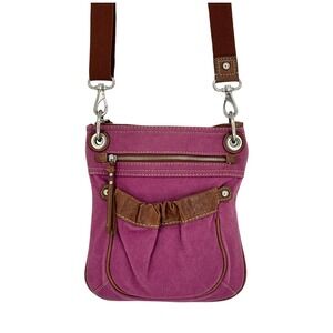 Fossil Canvas Leather Crossbody Bag Pink Small Boho Adjustable Strap